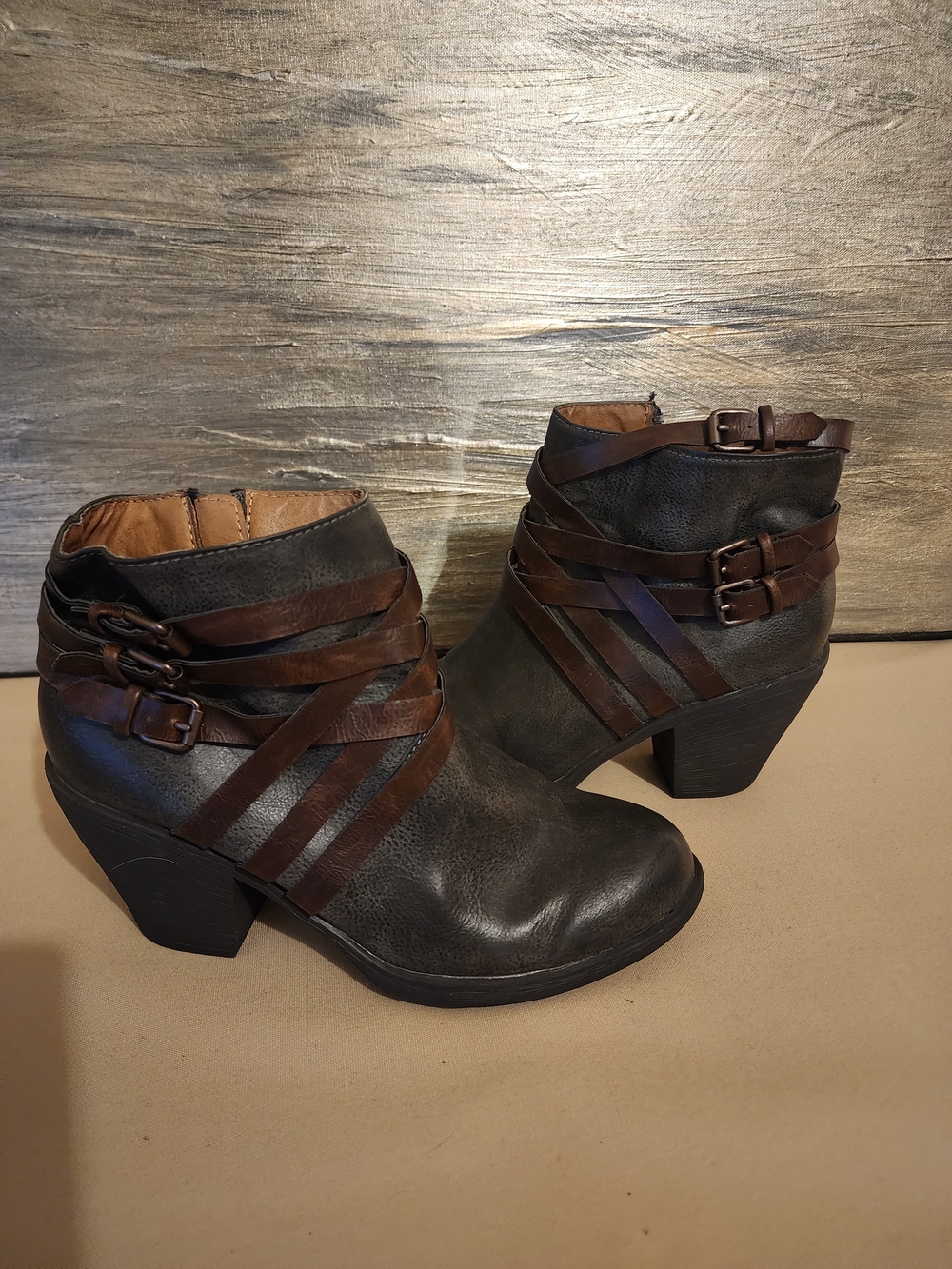 Women's Eurosoft "Phoebe" Ankle Booties with Brown Wrap Straps